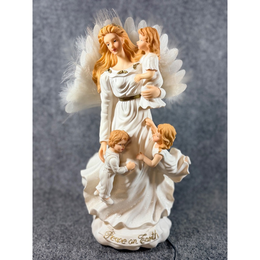 Vintage Fiber Optic Angel Peace on Earth Figurine Mother and Children 12 Inch